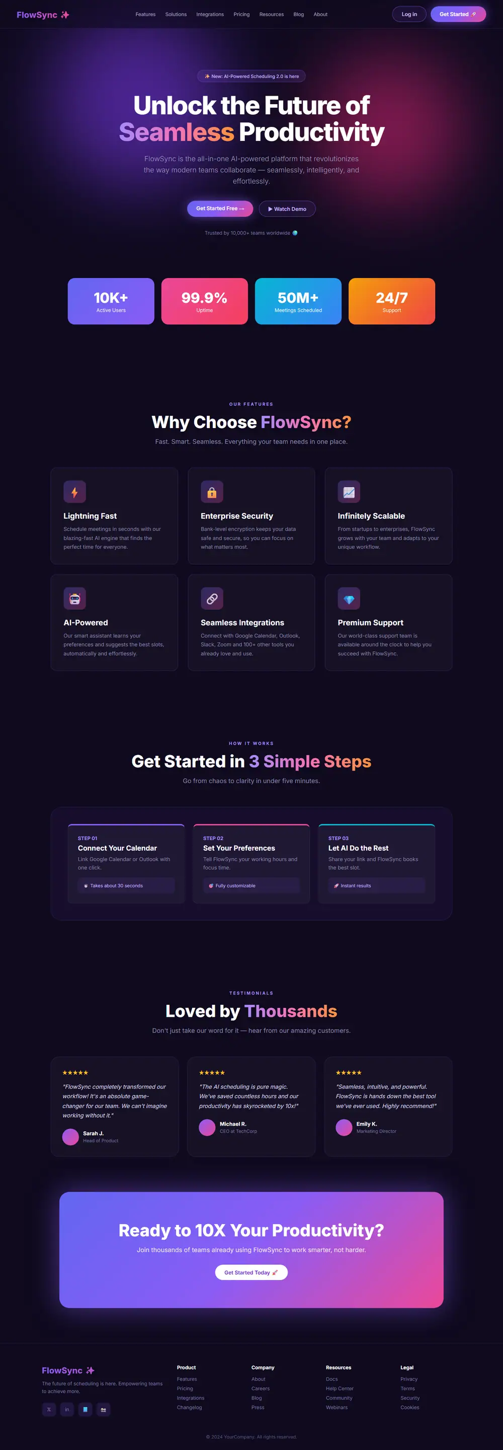 The whole page before: The old AI look: purple gradients, glow, emoji, six equal cards.